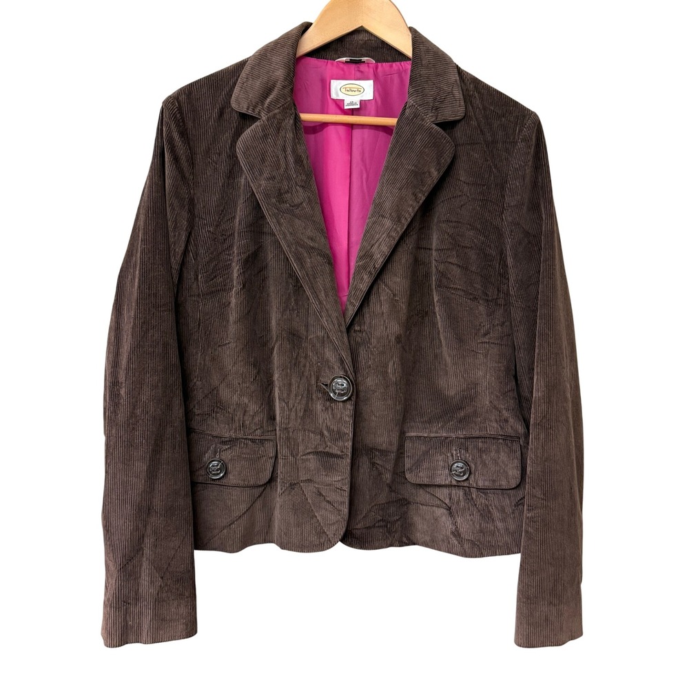 Talbots Women Brown Corduroy Blazer Cotton Academia Retro Size 16 Stretch Jacket